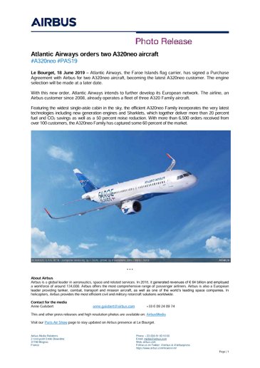 Atlantic Airways orders two A320neo aircraft