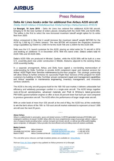 Delta Air Lines books order for additional five Airbus A220 aircraft 