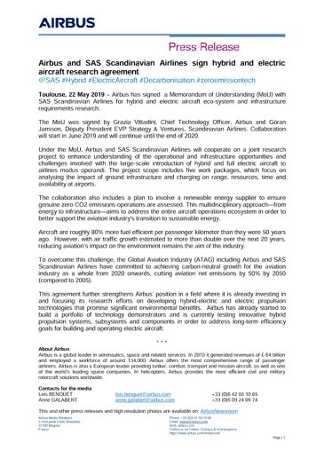 Airbus and SAS Scandinavian Airlines sign hybrid and electric aircraft research agreement 