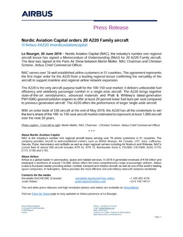 Nordic Aviation Capital orders 20 A220 Family aircraft