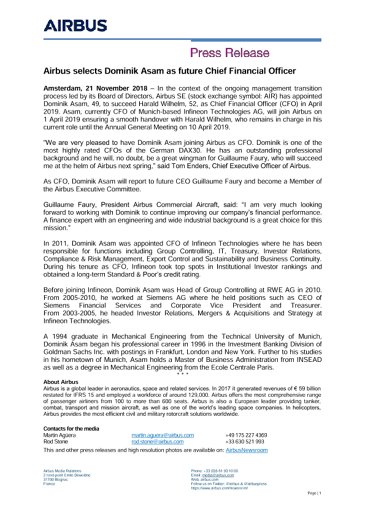 Airbus selects Dominik Asam as future Chief Financial Officer 