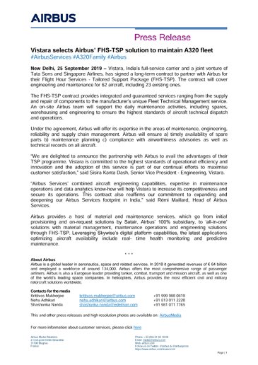 Vistara Selects Airbus Fhs Tsp Solution To Maintain A320 Fleet 09
