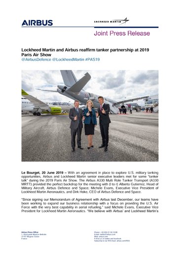 Lockheed Martin and Airbus reaffirm tanker partnership at 2019 Paris Air Show 