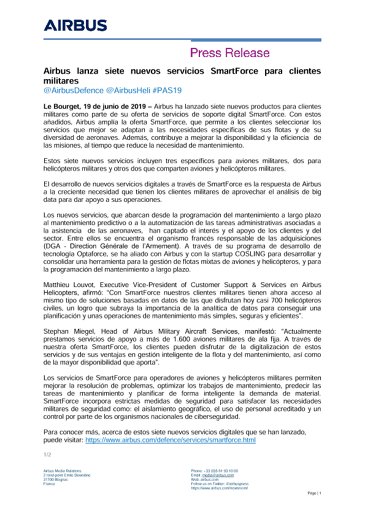 Airbus lanza siete nuevos servicios SmartForce para clientes militares 