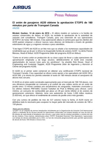 A220 airliner wins approval from Transport Canada for 180 minutes ETOPS capability