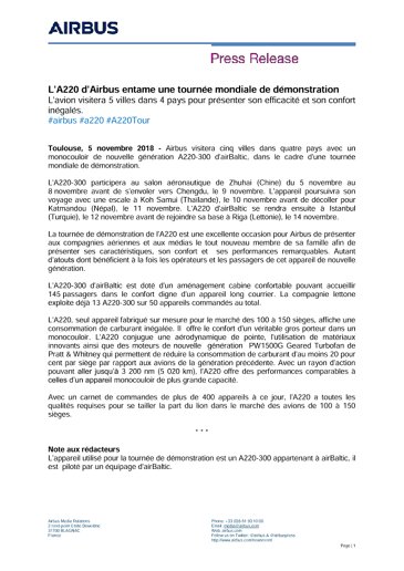 L'A220 d'Airbus entame une tournée mondiale de démonstration