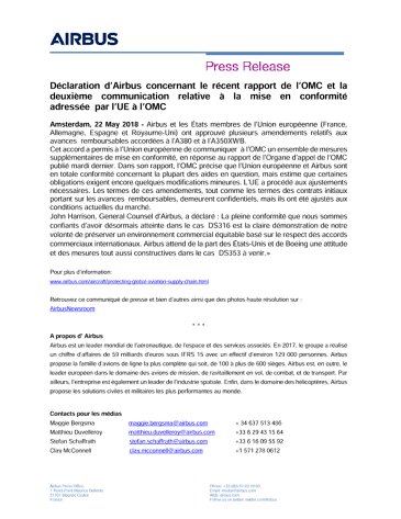 Airbus statement regarding the recent WTO AB report and the Second Compliance Communication by the EU