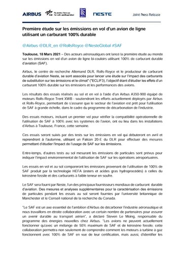 Aviation leaders launch first in-flight 100% sustainable aviation fuel emissions study on commercial passenger jet