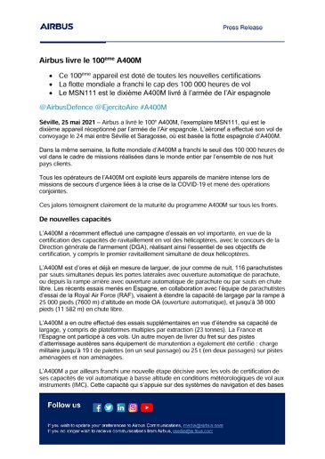 Airbus livre le 100ème A400M