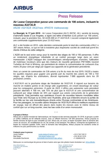 Air Lease Corporation to order 100 aircraft, including the new A321XLR