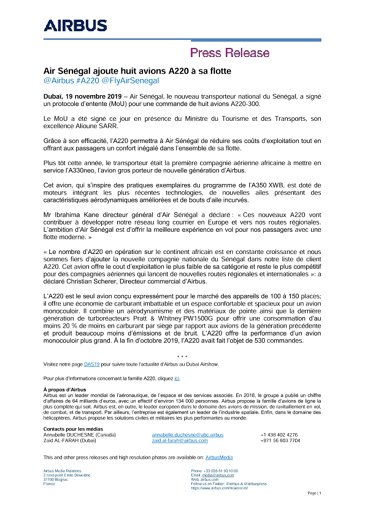 Air Sénégal ajoute huit avions A220 à sa flotte