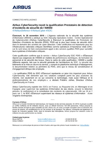 Airbus CyberSecurity reçoit la qualification Prestataire de détection d’incidents de sécurité de l’ANSSI