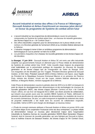 Accord industriel et remise des offres à la France et l’Allemagne : Dassault Aviation et Airbus franchissent un nouveau jalon décisif en faveur du programme de Système de combat aérien futur