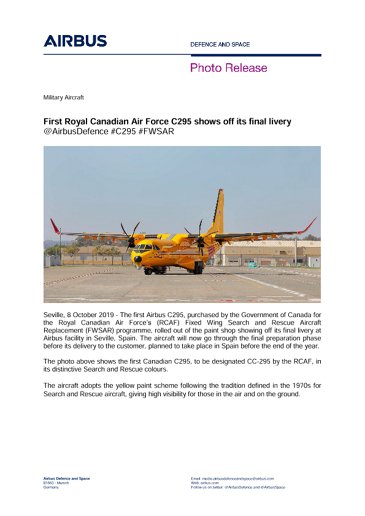 First Royal Canadian Air Force C295 shows off its final livery