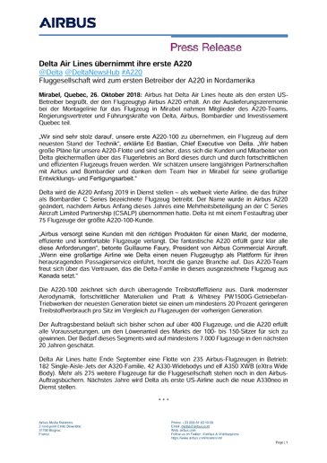 Delta Air Lines takes delivery of its first Airbus A220 