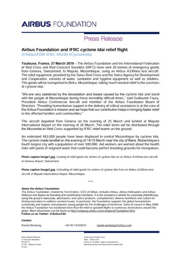 Airbus Foundation and IFRC cyclone Idai relief flight