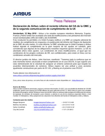 Airbus statement regarding the recent WTO AB report and the Second Compliance Communication by the EU