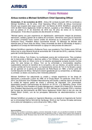 Airbus nombra a Michael Schöllhorn Chief Operating Officer 