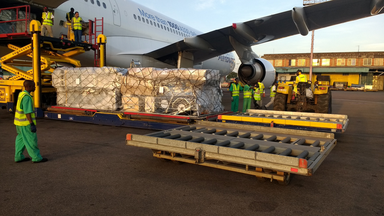 Unloading at Entebbe Airport