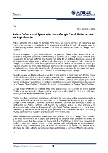 Airbus Defence And Space Selects Google Cloud Platform As Preferred Partner Space Airbus