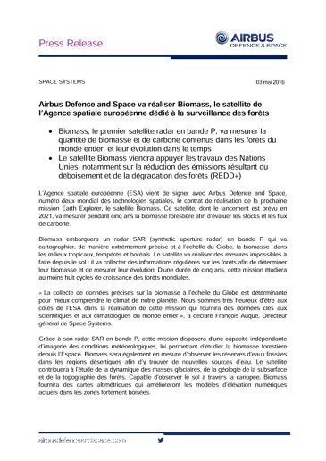 Airbus Defence And Space Signs Contract To Build Biomass The