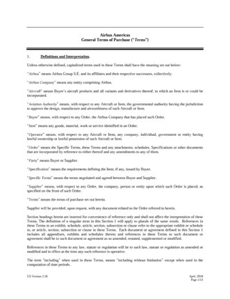 Purchase Order Terms and Conditions – Airbus Commercial - US Law 