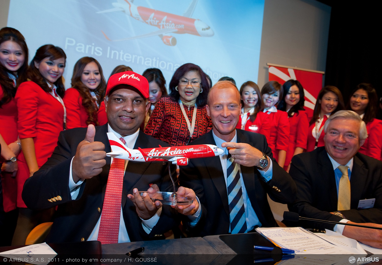 AirAsia’s order for 200 Airbus A320neo aircraft is celebrated at the 2011 Paris Air Show.