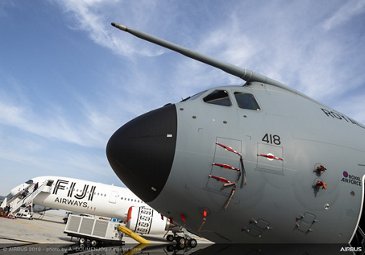 A400M RAF and A350-900 Fiji on ground - Dubai Airshow 2019 Day 1