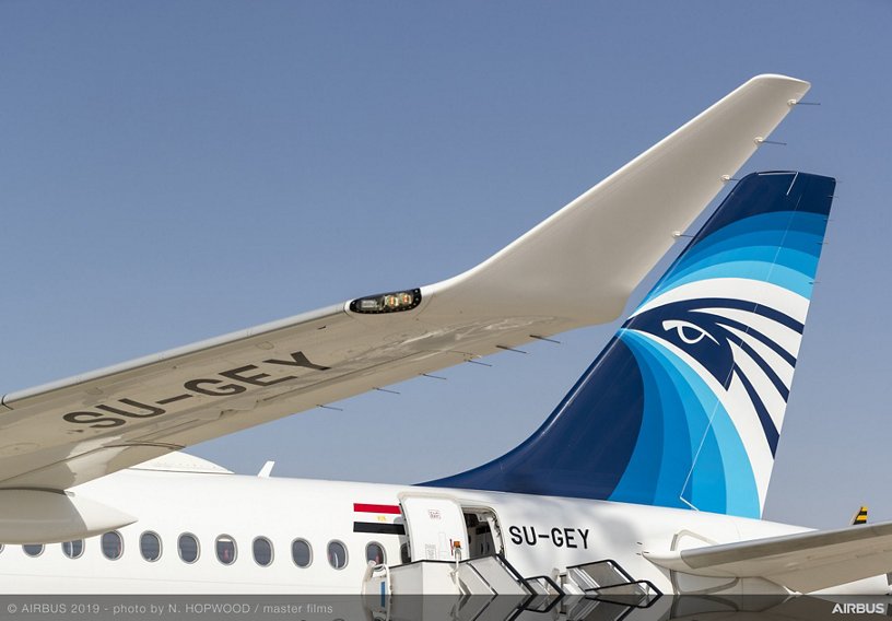 EGYPTAIR A220 in static display area – Dubai Airshow 2019