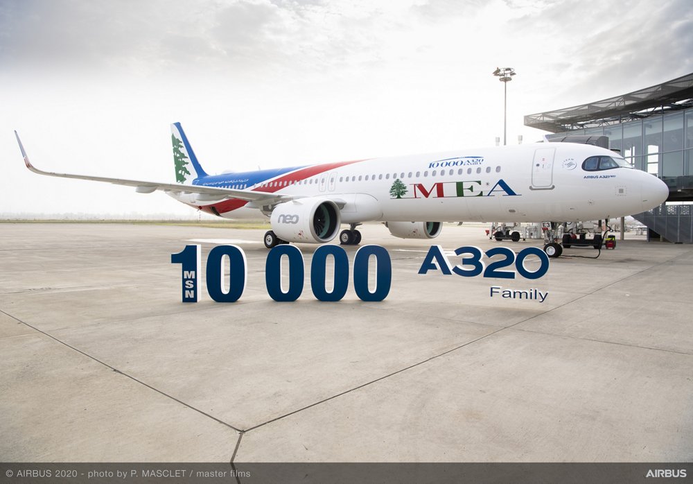 The A321neo with manufacturer serial number 10,000 was received by Middle East Airlines in Toulouse, France.