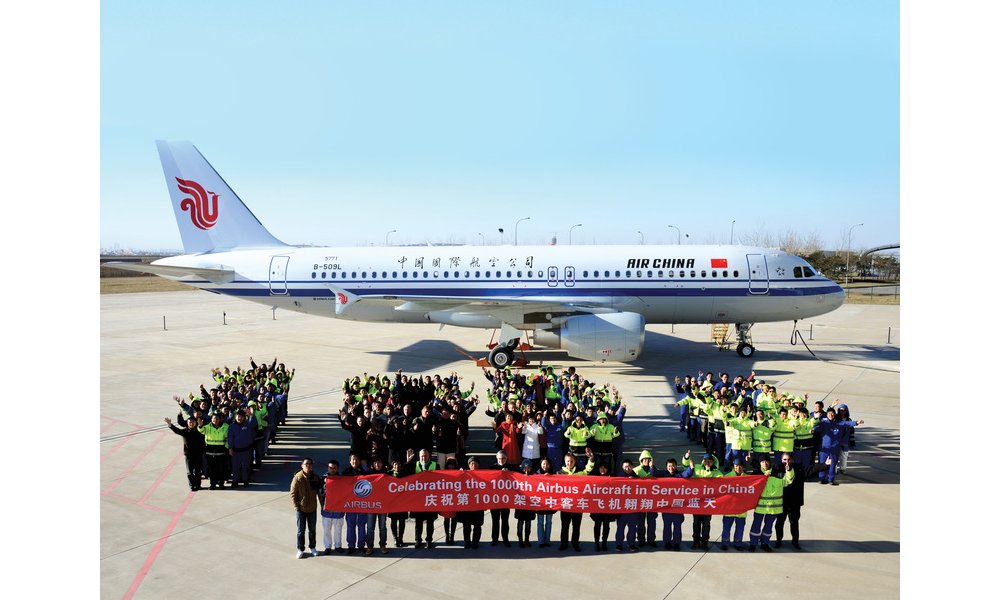 Airbus delivered its 1,000th jetliner in China with the 23 December 2013 handover of an Air China A320