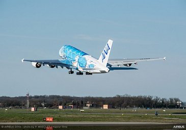 All Nippon Airways A380: delivery flight take-off from Toulouse