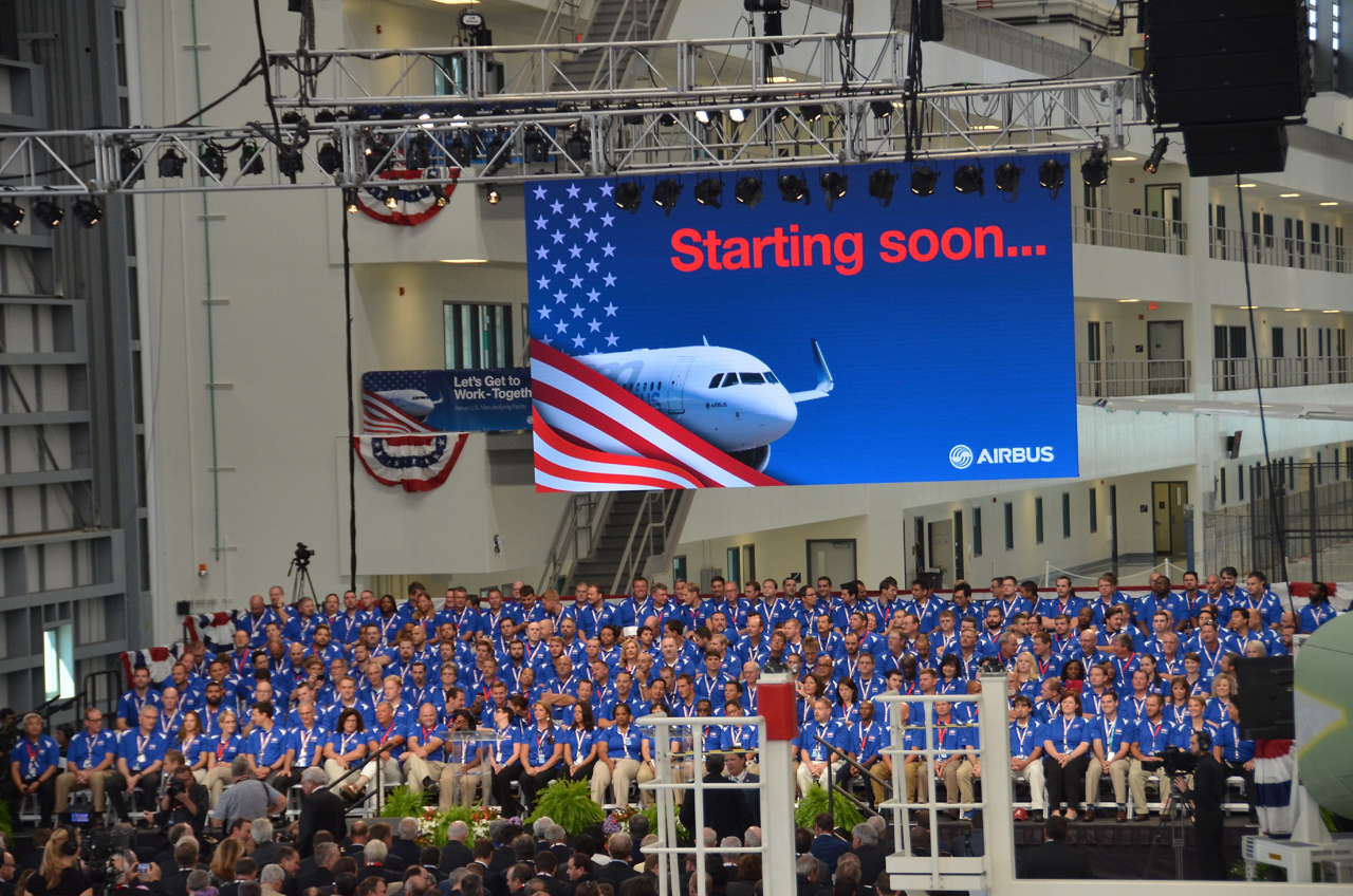 A view of the 2015 inauguration ceremony for Airbus’ A320 final assembly line in Mobile, Alabama, USA.  