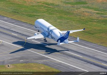 BelugaXL First Flight Take Off Aerial View