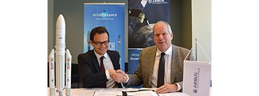 Airbus Defence and Space and Arianespace  executives signing launch services contract of EDRS-C