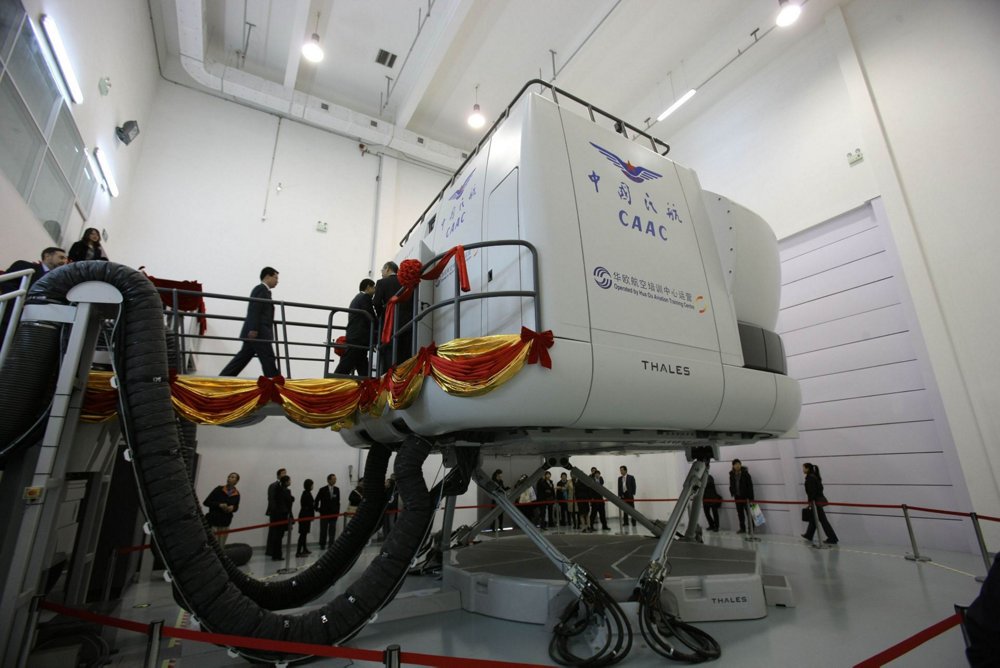 One of the full flight simulators at the Airbus training centre in Beijing, China. 