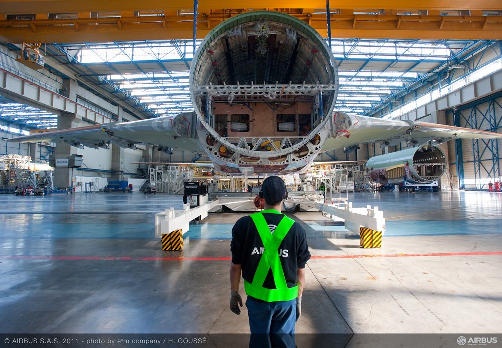 An Airbus A330 commercial aircraft is shown during its production at the final assembly line in Toulouse, France.   