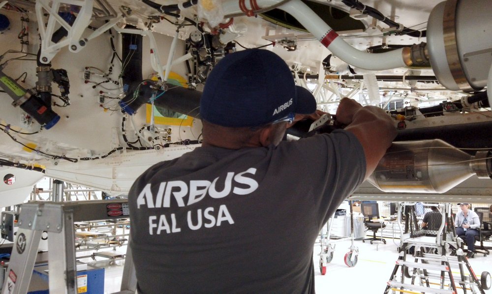 Rear view of an employee working at Airbus’ U.S. final assembly line (FAL) in Mobile, Alabama.  