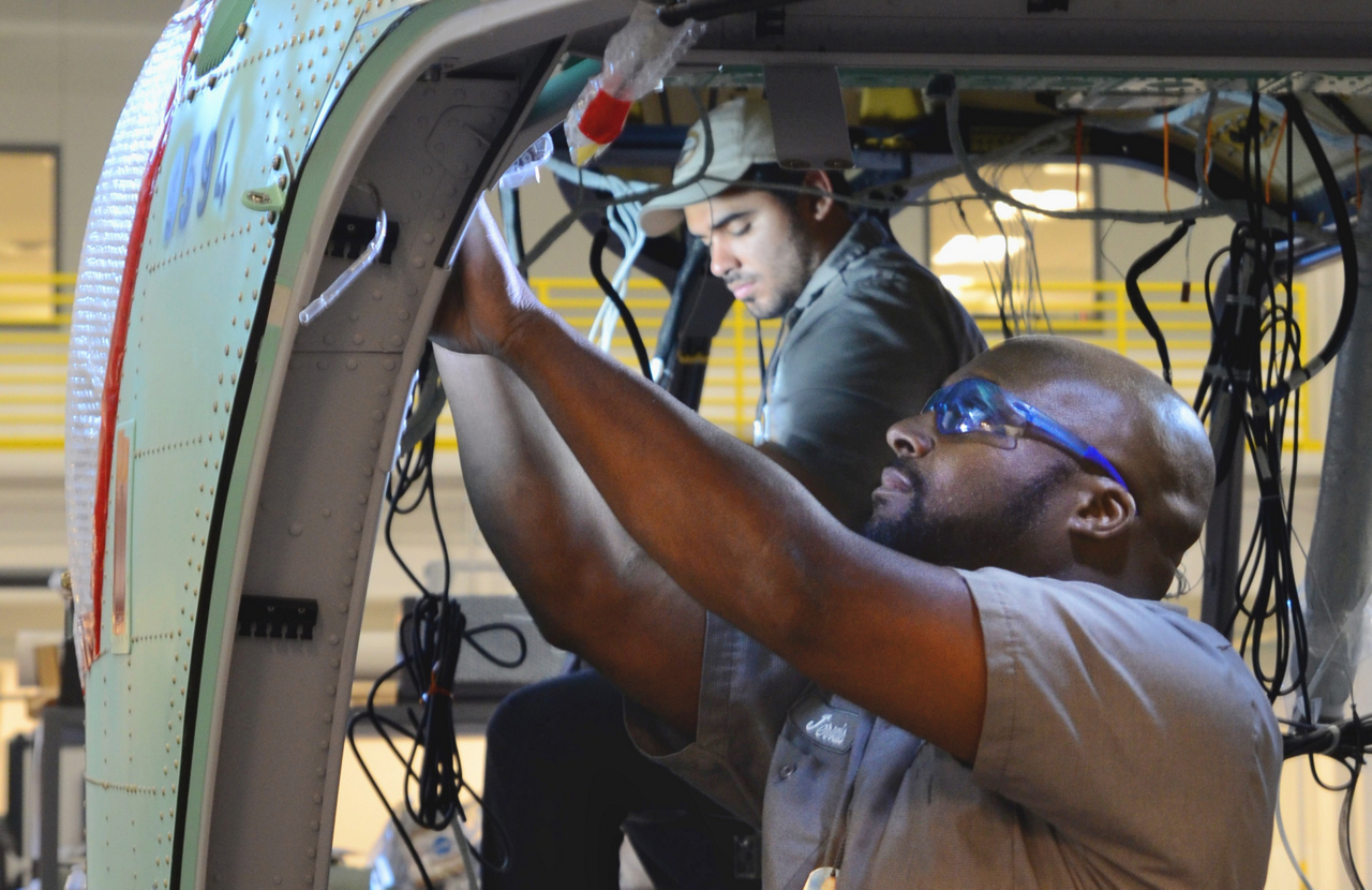 Helicopter components are assembled at the Airbus production facility in Columbus, Mississippi, USA.