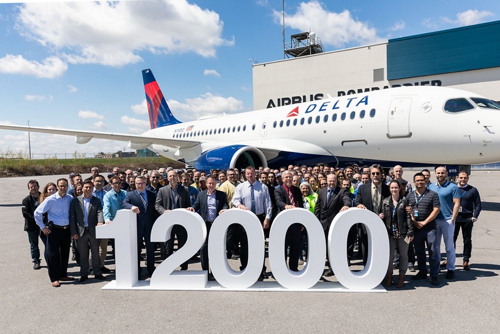 The delivery of Airbus’ 12,000th commercial aircraft – an A220-100 for U.S. operator Delta Air Lines – is celebrated at the company’s A220 final assembly plant in Mirabel, Canada.  