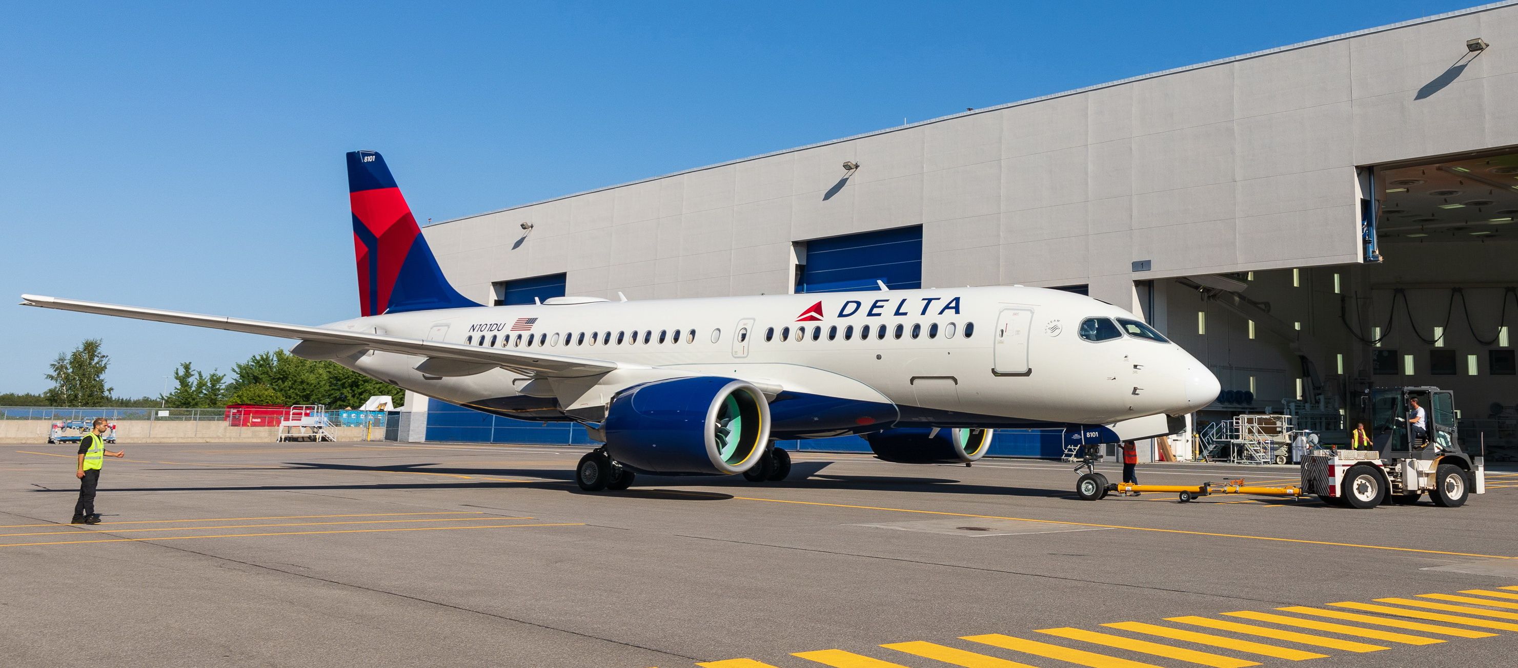 First Delta Air Lines A220 100 Rolls Out Of Painting Hangar