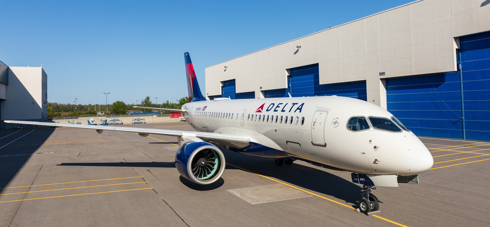 First Delta Air Lines A220 rolls out of paint shop in Mirabel 1