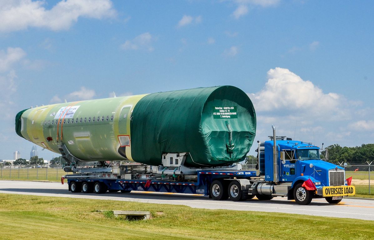 Aft fuselage delivery in Alabama for 50th U.S.-built A320 Family jetliner
