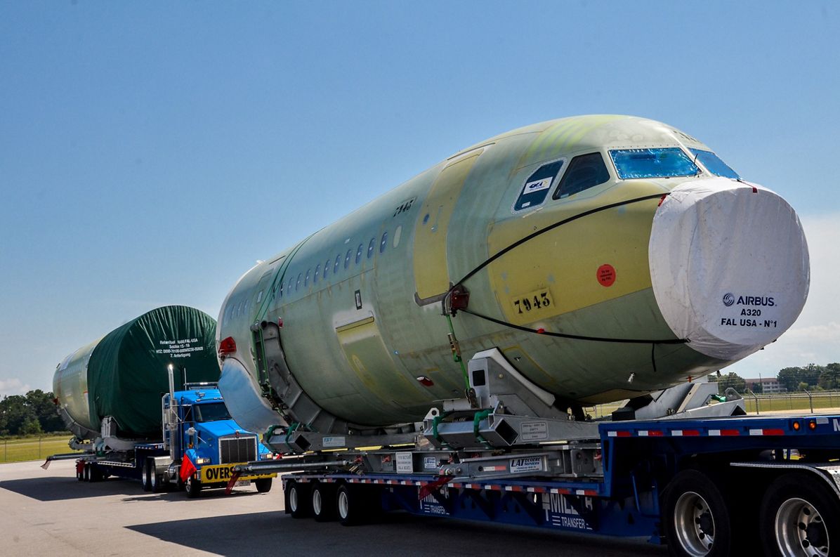 50th A320 Family fuselage transported for U.S. assembly at Mobile, Alabama