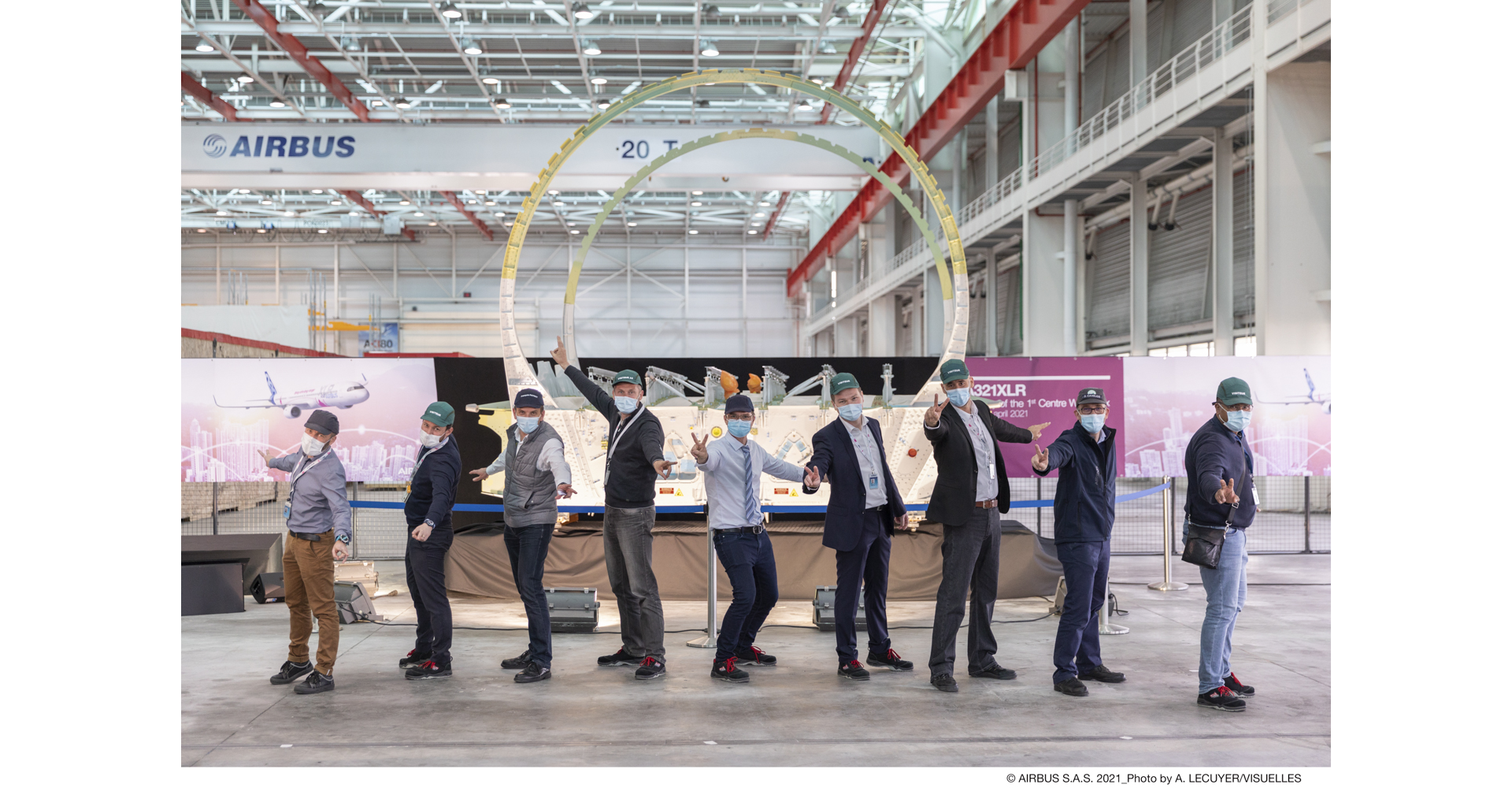 Airbus teams celebrate the first A321XLR Centre Wing Box delivery.