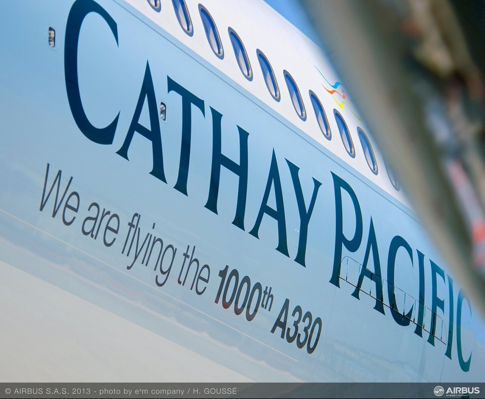 Airbus’ delivered the 1,000th A330 Family to Cathay Pacific Airways, which included a special message on the fuselage for this milestone commercial aircraft. 