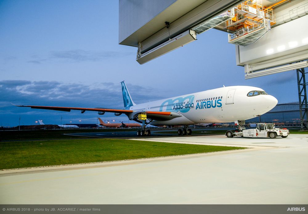 A330-800 rolling out of paintshop 