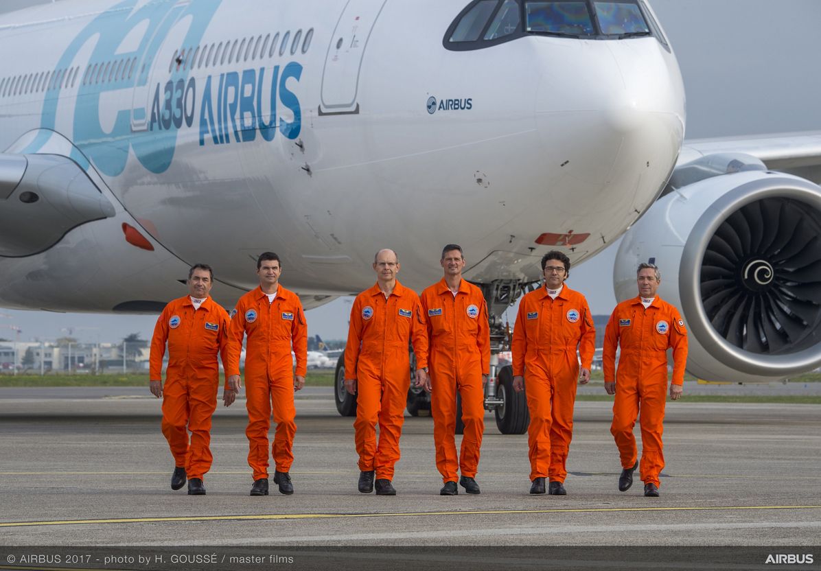 A330neo First Flight pilots and engineers 3