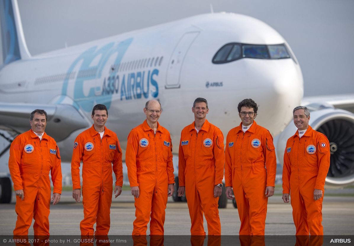 A330neo First Flight pilots and engineers 1