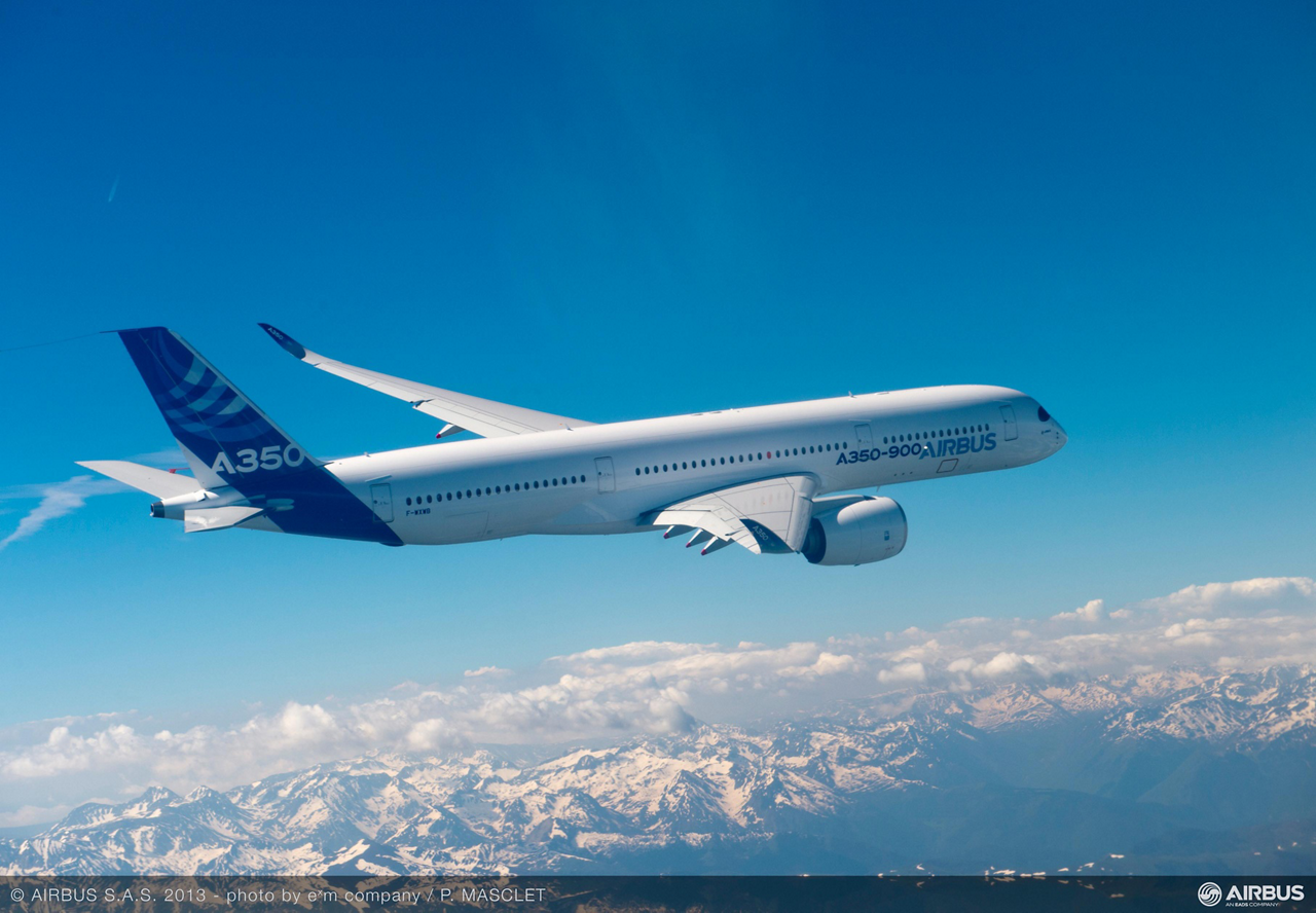 空中客车A350 XWB商用飞机的侧视图。乐动体育西甲赞助品牌乐动体育app靠谱吗